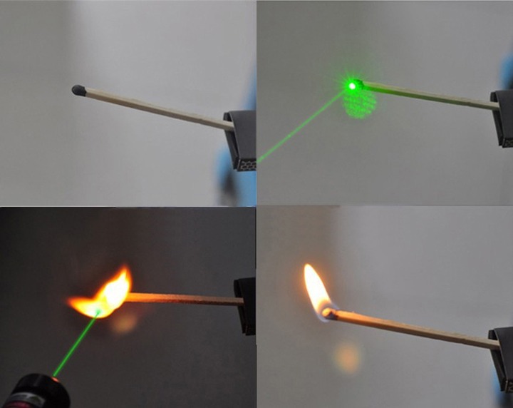 Streichholz entzünden mit Laserpointer Grün